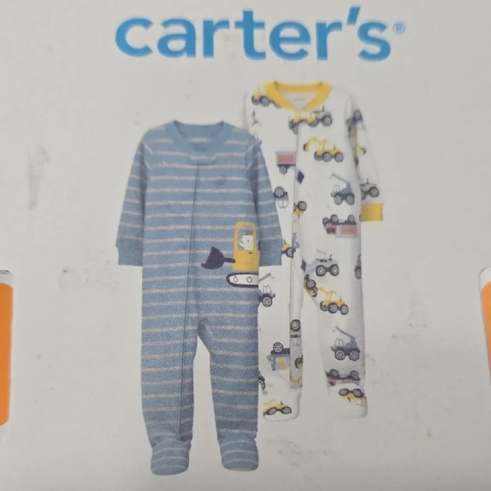 CARTER'S 2-PACK CONSTRUCTION FLEECE SLEEPWEAR FOOTIE, SZ 9-12 MONTHS - NEW!